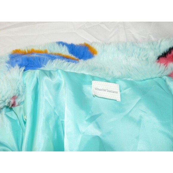 Charlie Luciano Milano Rare Limited Teal Blue Fuzzy Allover Print Snap Jacket - Picture 13 of 16